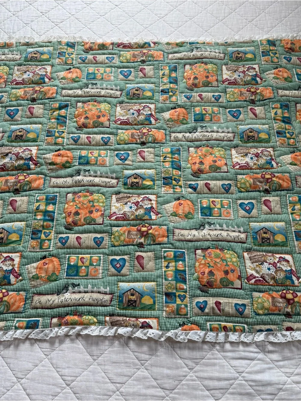 Handmade Pumpkin Quilt Throw 42x36 Cottage Fall Farmhouse Decor